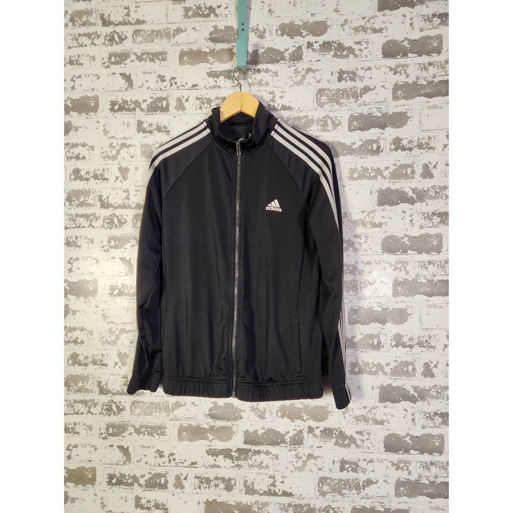 Adidas Black Jacket with iconic White Stripes - Size Large